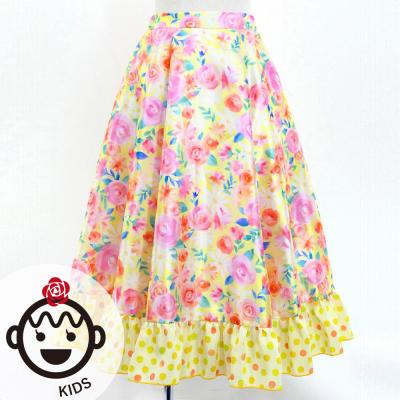 Kids Circular Flamenco Skirt with Frills / Floral / Cream / JFSp-7