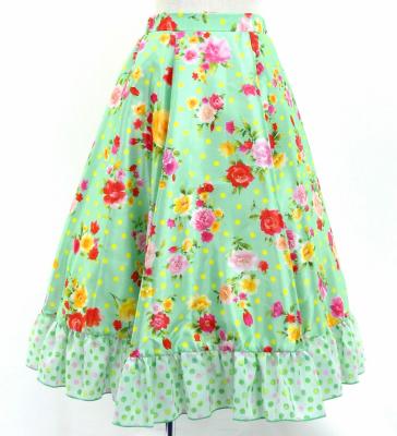 Kids Circular Flamenco Skirt with Frills / Roses & Carnations / Light Green / JFSp-8