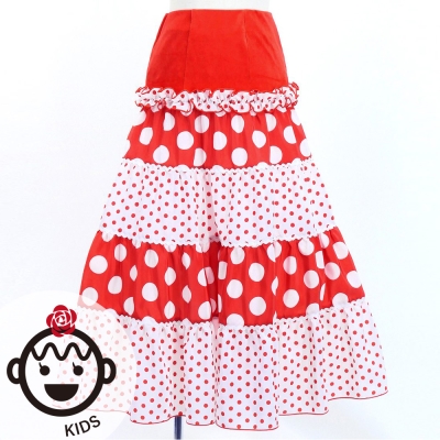 Kids Flamenco Tiered Skirt / Dots / Red & White / JFSp-9