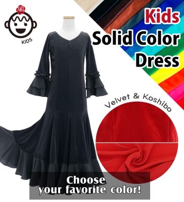 Kids Custom Flamenco Flare Velvet Dress with Frills / JCp128-solid