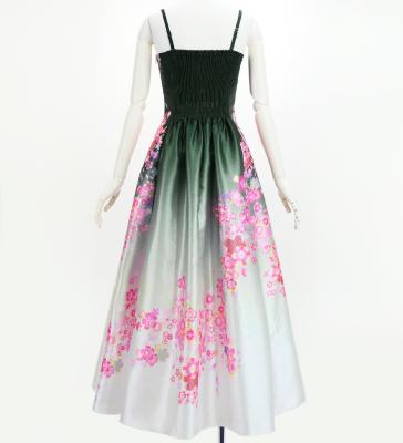 Japan Fabric Long Dress with Cherry Blossom Print / Shantung / Black / JW001bk