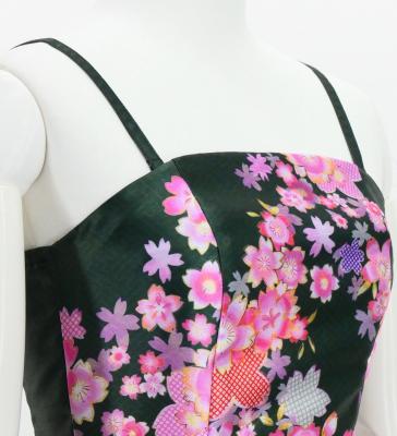 Japan Fabric Long Dress with Cherry Blossom Print / Shantung / Black / JW001bk