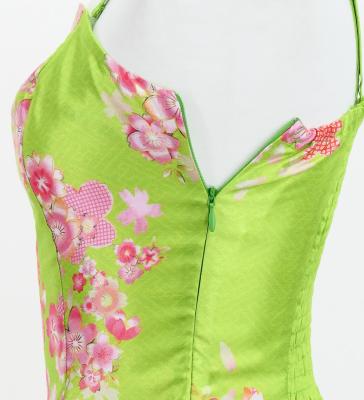 Japan Fabric Long Dress with Cherry Blossom Print / Shantung / Light Green / JW001lgr