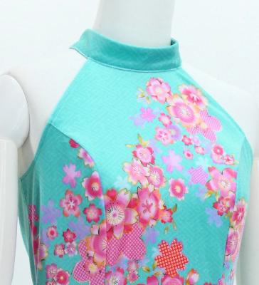 Japan Fabric Long Dress with Cherry Blossom Print / Velvet / Light Blue / JW002lbl