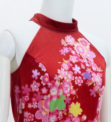 Japan Fabric Long Dress with Cherry Blossom Print / Velvet / Red / JW002rd