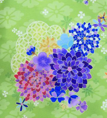 Japan Fabric Long Dress with Chrysanthemum & Plum Blossom & Cherry Blossom Print / Shantung / Light Green / JW003lgr