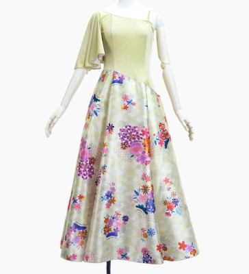 Japan Fabric One Shoulder Frill Sleeve Long Dress / Beige / JW004be