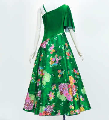 Japan Fabric One Shoulder Frill Sleeve Long Dress / Green / JW004gr