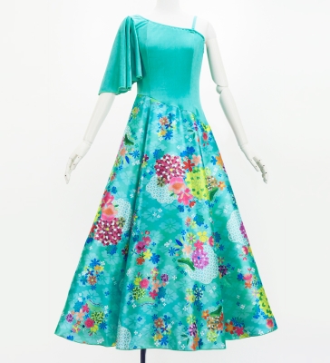 Japan Fabric One Shoulder Frill Sleeve Long Dress / Light Blue / JW004lbl