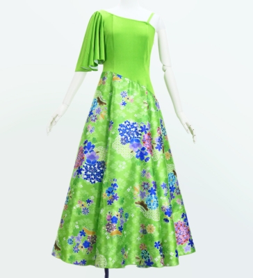 Japan Fabric One Shoulder Frill Sleeve Long Dress / Light Green / JW004lgr