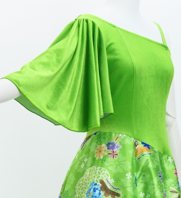 Japan Fabric One Shoulder Frill Sleeve Long Dress / Light Green / JW004lgr