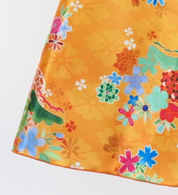 Japan Fabric One Shoulder Frill Sleeve Long Dress / Orange / JW004or