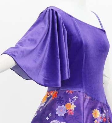 Japan Fabric One Shoulder Frill Sleeve Long Dress / Purple / JW004pu