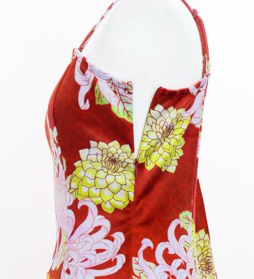 Japan Fabric One Shoulder Frill Sleeve Long Dress with Chrysanthemum Print / Red / JW005rd