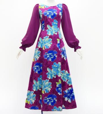 Japan Fabric Long Sleeve Dress with Peony Print / Purple / JW007pu