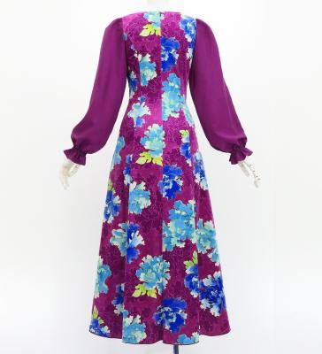 Japan Fabric Long Sleeve Dress with Peony Print / Purple / JW007pu