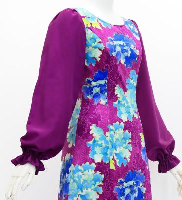 Japan Fabric Long Sleeve Dress with Peony Print / Purple / JW007pu