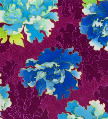 Japan Fabric Long Sleeve Dress with Peony Print / Purple / JW007pu