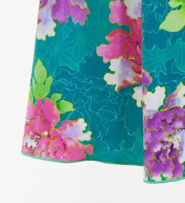 Japan Fabric Long Sleeve Dress with Peony Print / Turquoise Blue / JW007tbl