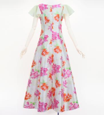 Japan Fabric Long Dress with Peony Print / Beige / JW008be