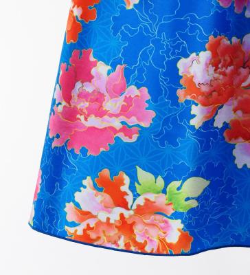 Japan Fabric Long Dress with Peony Print / Blue / JW008bl