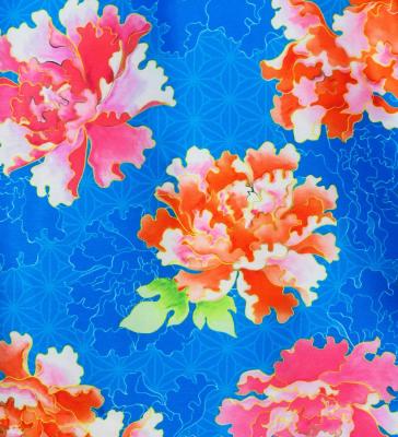 Japan Fabric Long Dress with Peony Print / Blue / JW008bl