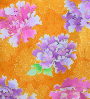 Japan Fabric Long Dress with Peony Print / Orange / JW008or