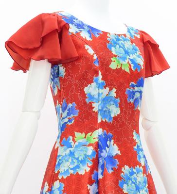 Japan Fabric Long Dress with Peony Print / Red / JW008rd