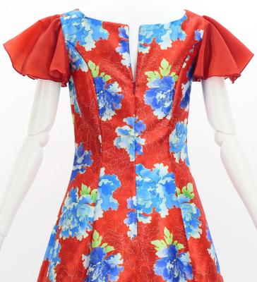 Japan Fabric Long Dress with Peony Print / Red / JW008rd