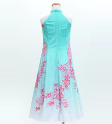 Kids Japan Fabric Long Dress with Cherry Blossom Print / Velvet / Light Blue / JWp002lbl