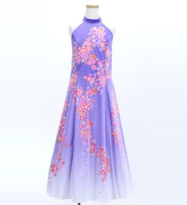 Kids Japan Fabric Long Dress with Cherry Blossom Print / Velvet / Light Purple / JWp002lpu