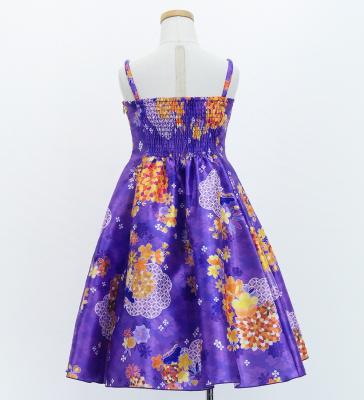 Kids Japan Fabric Long Dress with Chrysanthemum & Plum Blossom & Cherry Blossom Print / Shantung / Purple / JWp003pu