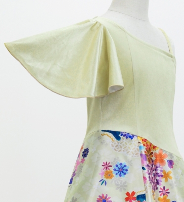 Kids Japan Fabric One Shoulder Frill Sleeve Long Dress / Beige / JWp004be