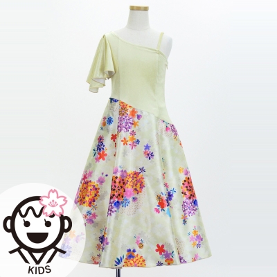 Kids Japan Fabric One Shoulder Frill Sleeve Long Dress / Beige / JWp004be