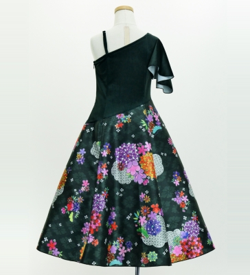 Kids Japan Fabric One Shoulder Frill Sleeve Long Dress / Black / JWp004bk