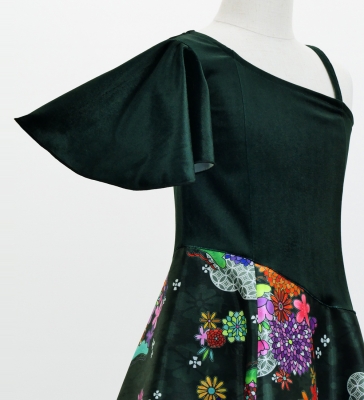 Kids Japan Fabric One Shoulder Frill Sleeve Long Dress / Black / JWp004bk