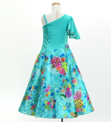 Kids Japan Fabric One Shoulder Frill Sleeve Long Dress / Light Blue / JWp004lbl