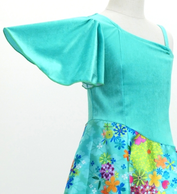 Kids Japan Fabric One Shoulder Frill Sleeve Long Dress / Light Blue / JWp004lbl