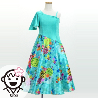 Kids Japan Fabric One Shoulder Frill Sleeve Long Dress / Light Blue / JWp004lbl