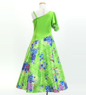 Kids Japan Fabric One Shoulder Frill Sleeve Long Dress / Light Green / JWp004lgr