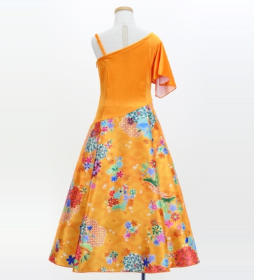 Kids Japan Fabric One Shoulder Frill Sleeve Long Dress / Orange / JWp004or
