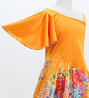 Kids Japan Fabric One Shoulder Frill Sleeve Long Dress / Orange / JWp004or