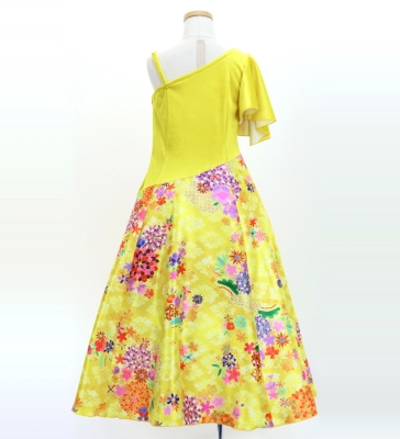 Kids Japan Fabric One Shoulder Frill Sleeve Long Dress / Yellow / JWp004ye