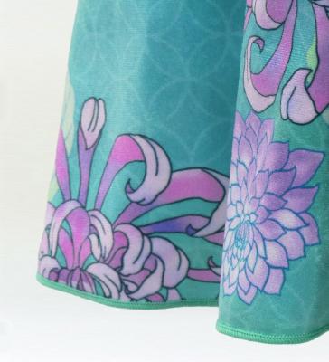 Kids Japan Fabric One Shoulder Frill Sleeve Long Dress with Chrysanthemum Print / Light Blue / JWp005lbl