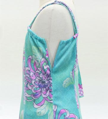 Kids Japan Fabric One Shoulder Frill Sleeve Long Dress with Chrysanthemum Print / Light Blue / JWp005lbl