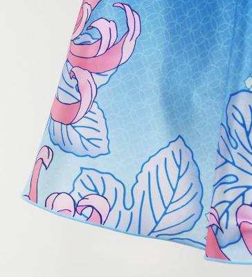 Kids Japan Fabric American Armhole Long Dress with Chrysanthemum Print / Blue / JWp006bl