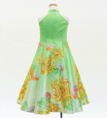 Kids Japan Fabric American Armhole Long Dress with Chrysanthemum Print / Light Green / JWp006lgr