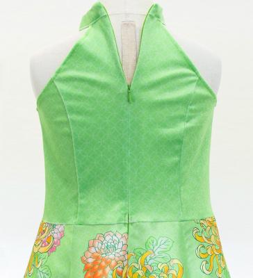 Kids Japan Fabric American Armhole Long Dress with Chrysanthemum Print / Light Green / JWp006lgr