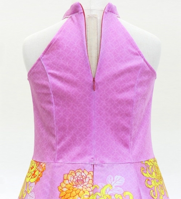 Kids Japan Fabric American Armhole Long Dress with Chrysanthemum Print / Pink / JWp006pi