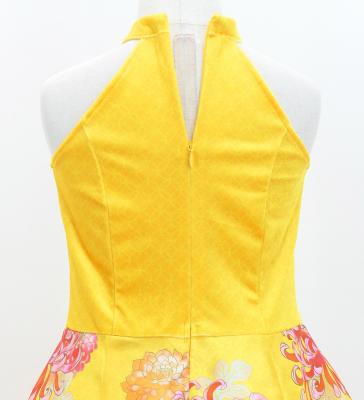Kids Japan Fabric American Armhole Long Dress with Chrysanthemum Print / Yellow / JWp006ye